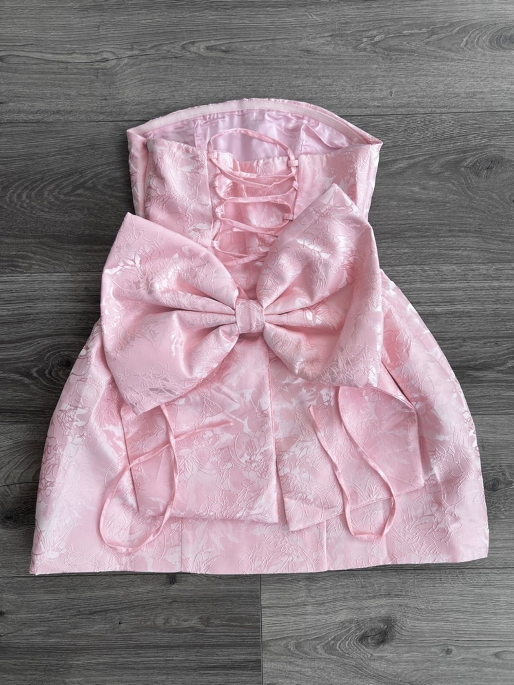 BABYBOO Elenora Mini Dress XS Blush Pink Floral Lace-Up Bow Feminine Coquette - Picture 8 of 10